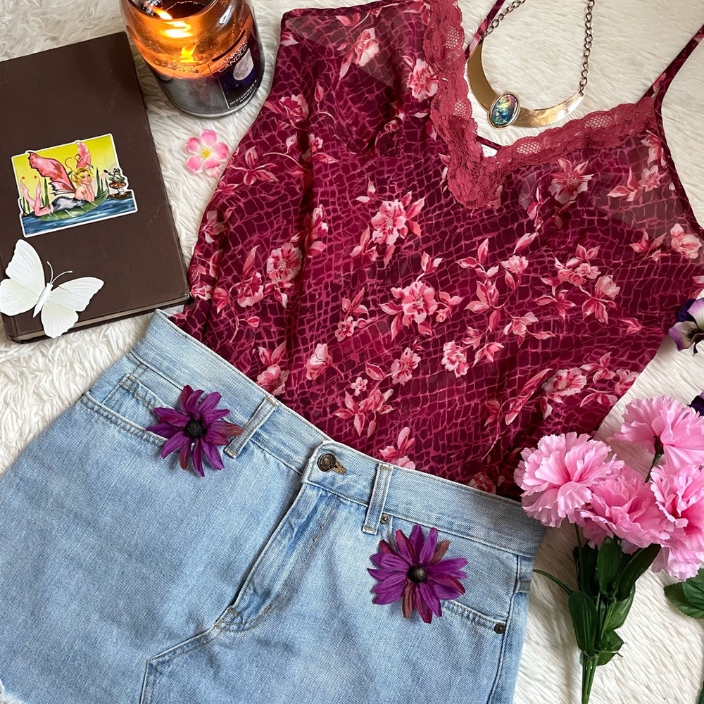 Secret treasures maroon lace floral cami - Picture 3 of 15